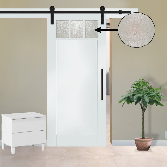 3 Lite & Panel Sliding Barn Door with Frosted, Claer, or ...