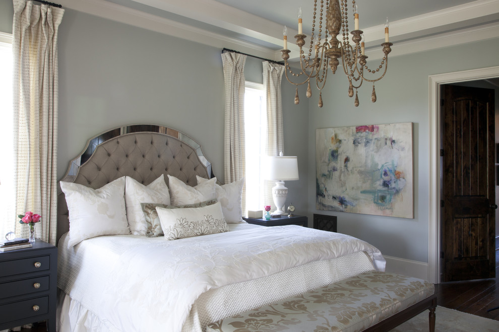 Photo of a traditional bedroom in Nashville with grey walls.