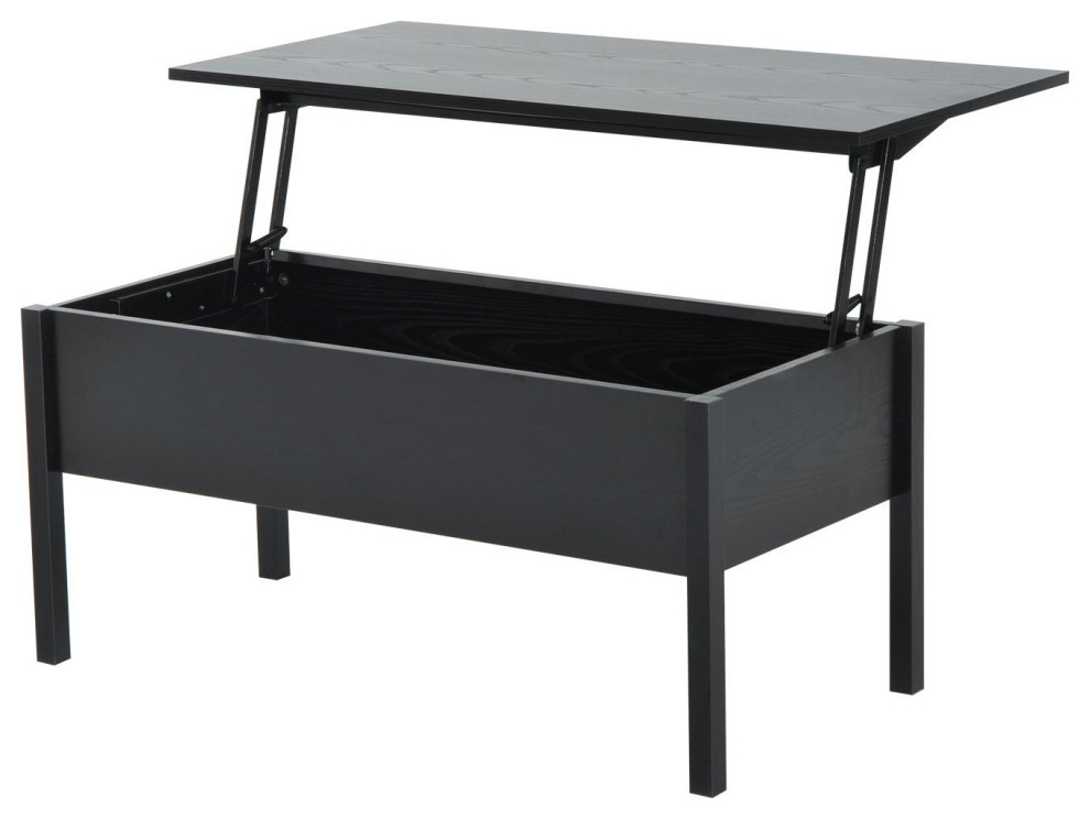 HOMCOM 39" Modern Lift Top Coffee Table Desk With Storage, Black Woodgrain
