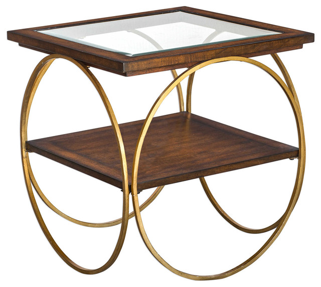 Calissa End Or Side Table In Antique Gold And Warm Honey