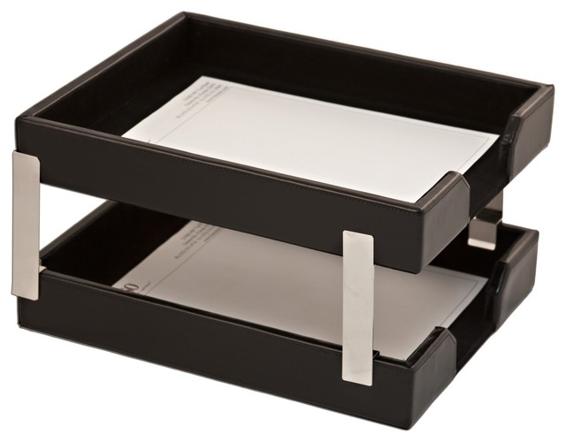 Econo Line Leather Double Letter Trays Black Set Of 2