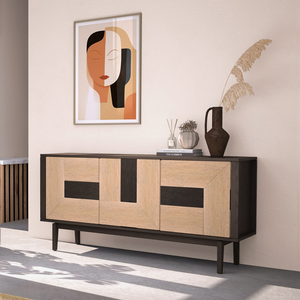 Roma Wide Sideboard, Dark Oak and Natural Woven Cord
