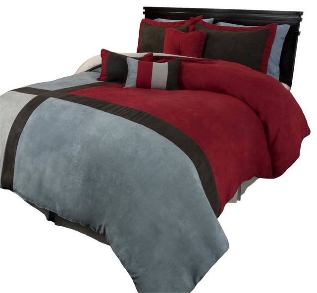 7 Piece Rhea Suede Comforter Set Queen Contemporary