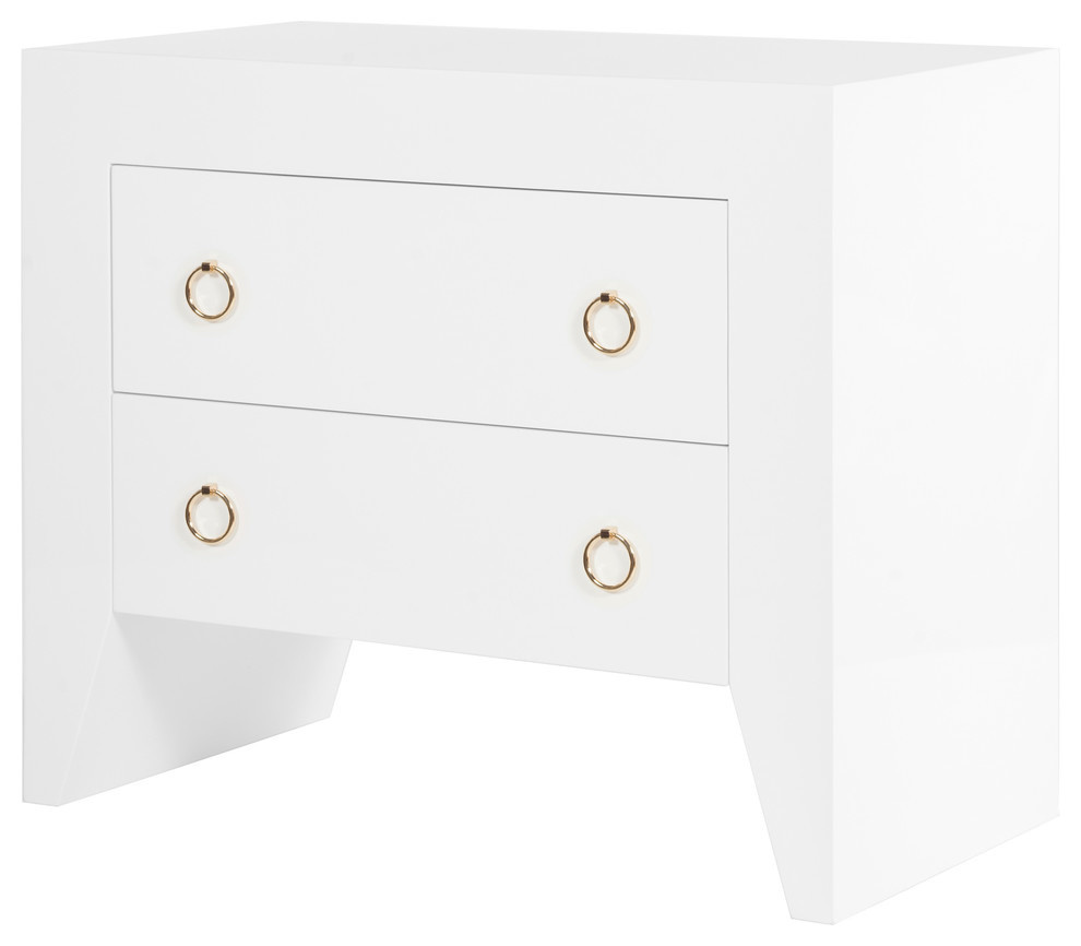 White Lacquer 2Drawer Nightstand Contemporary Nightstands And