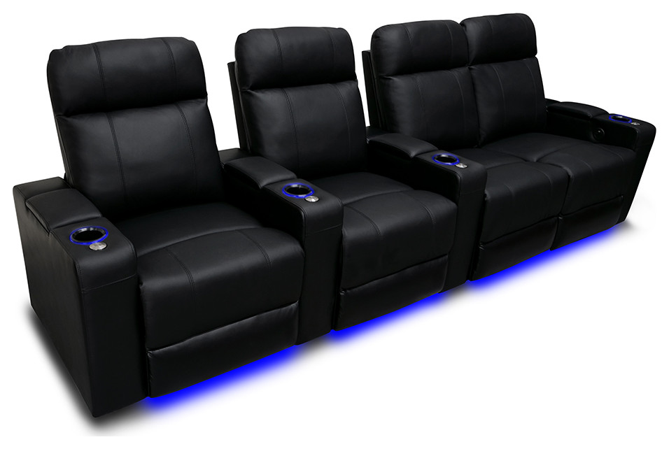 Valencia Piacenza Top Grain Leather Home Theater Seating Black Modern