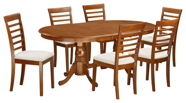 Plainville 7 Piece Solid Wood Dining Set Saddle Brown Traditional Plainville 7 Piece Solid Wood Dining Set Saddle Brown