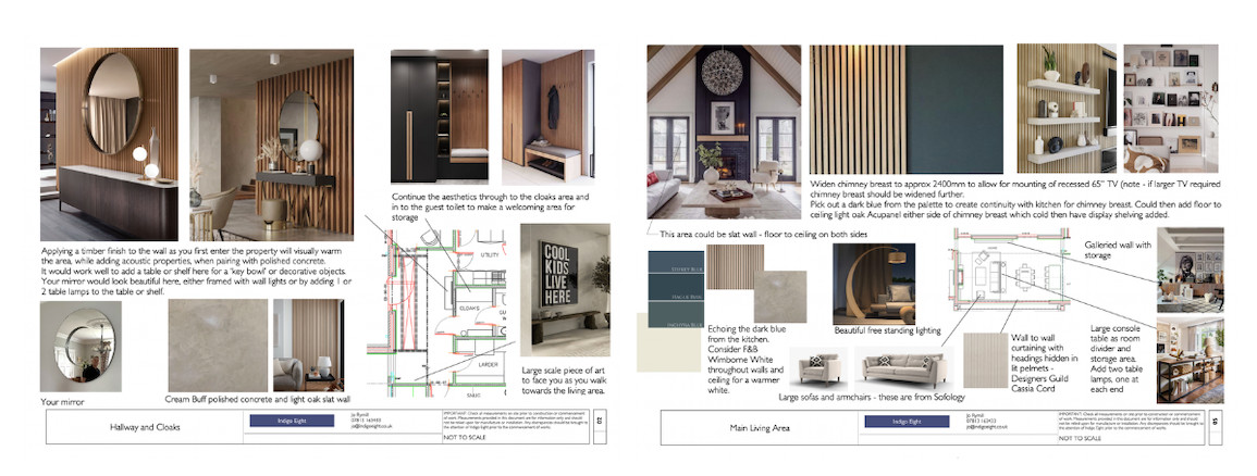 Example of two boards from a client with a new build open plan contemporary home.