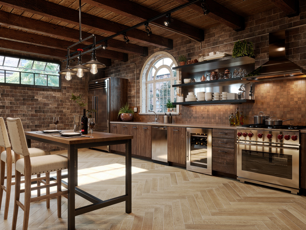 Example of a mountain style kitchen design in Boston