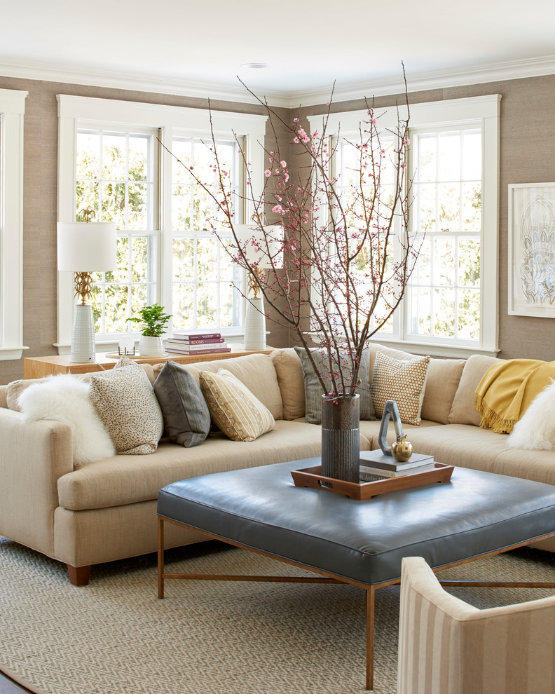 Inspiration for a traditional formal living room in Boston with beige walls.