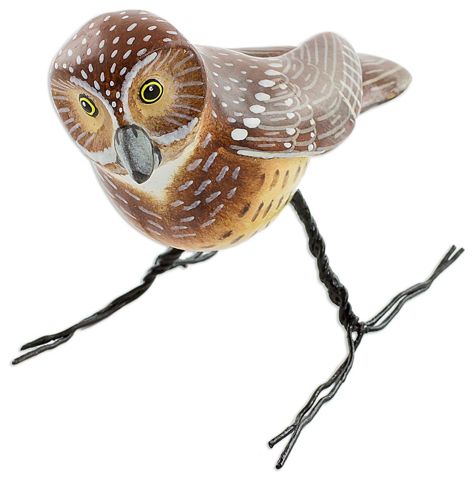 Novica Burrowing Owl Ceramic Figurine Rustic Decorative Objects And Figurines By Novica