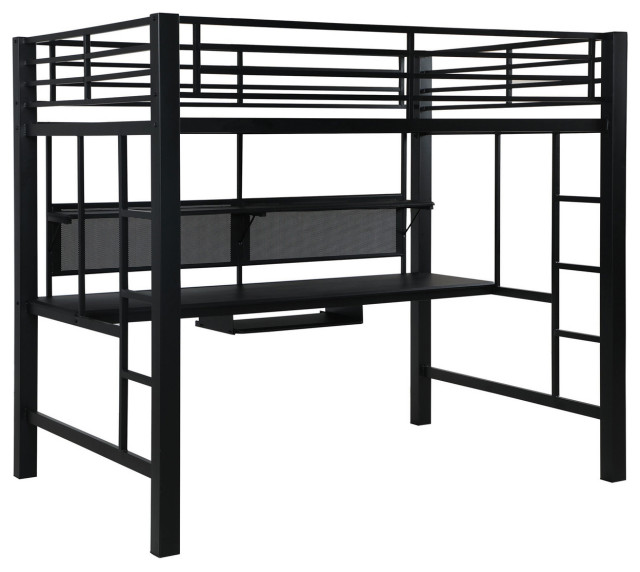 Metal Full Loft Bed With Built, Desk, Black Transitional Loft Beds by Simple Relax Houzz