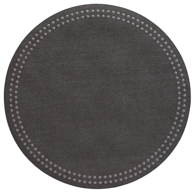 Pearls Round Vinyl Placemats, Charcoal and Gunmetal, Set of 4