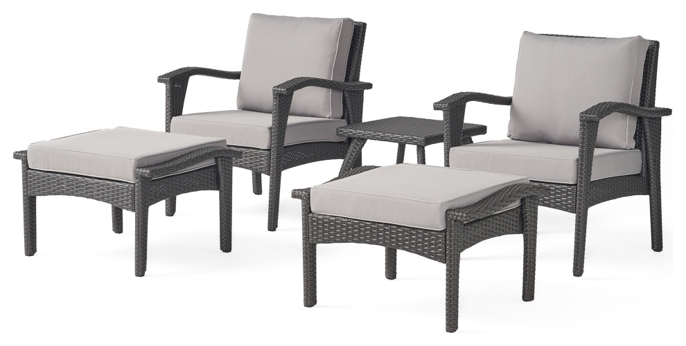 GDF Studio 5-Piece Maui Outdoor Gray Wicker Seating With Cushions Set