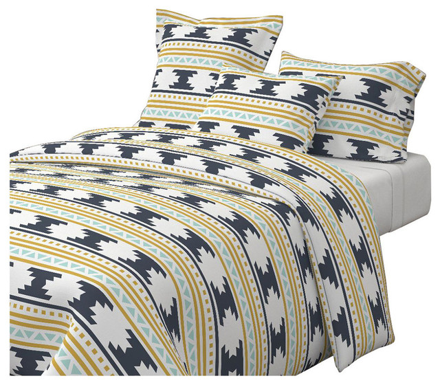 Navy Aztec Stripe Navy Aztec Cotton Duvet Cover Southwestern