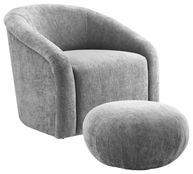 Boboli Grey Chenille Chair + Ottoman Set