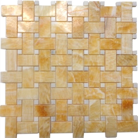 Marbleville 12 X12 Honey Onyx Basketweave Polished Thos 12 X12 Honey Onyx Basketweave Polished Thos White Dot Mosaic Small Sample