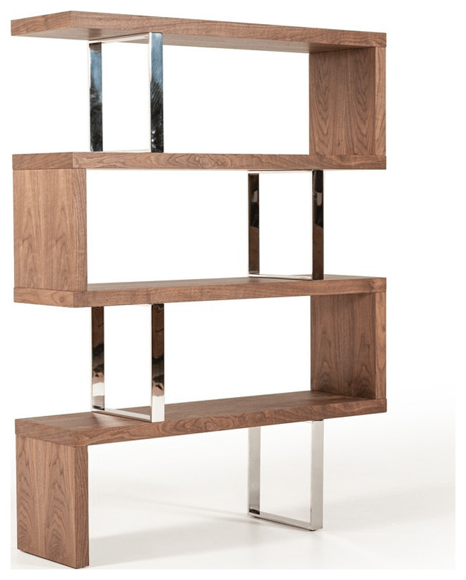 67" Walnut Manufactured Wood Four Tier Zig Zag Bookcase