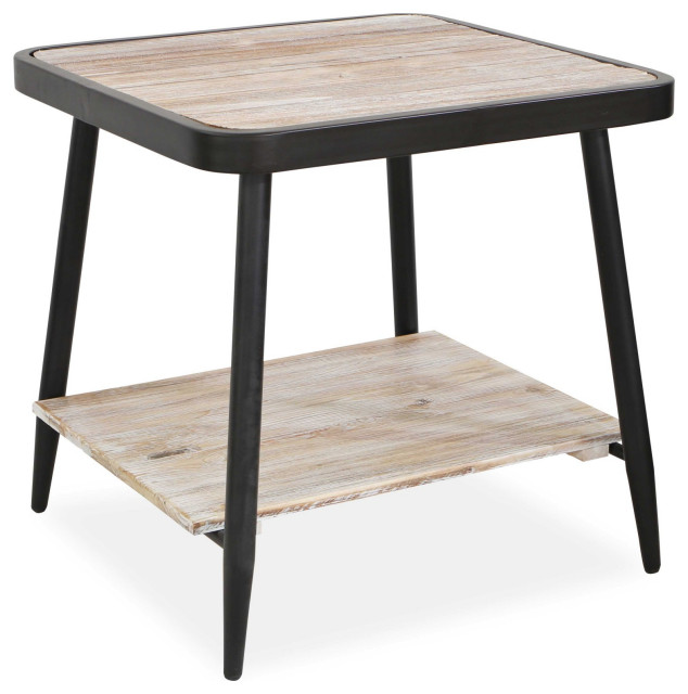 Industrial Style Square Whitewash and Gray Side or End Table
