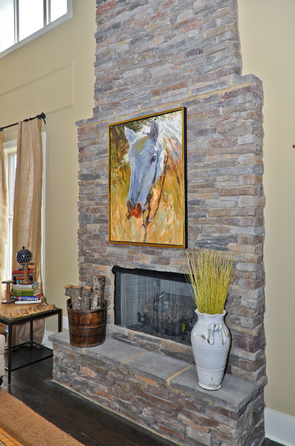 Stone Fireplace transitional-living-room