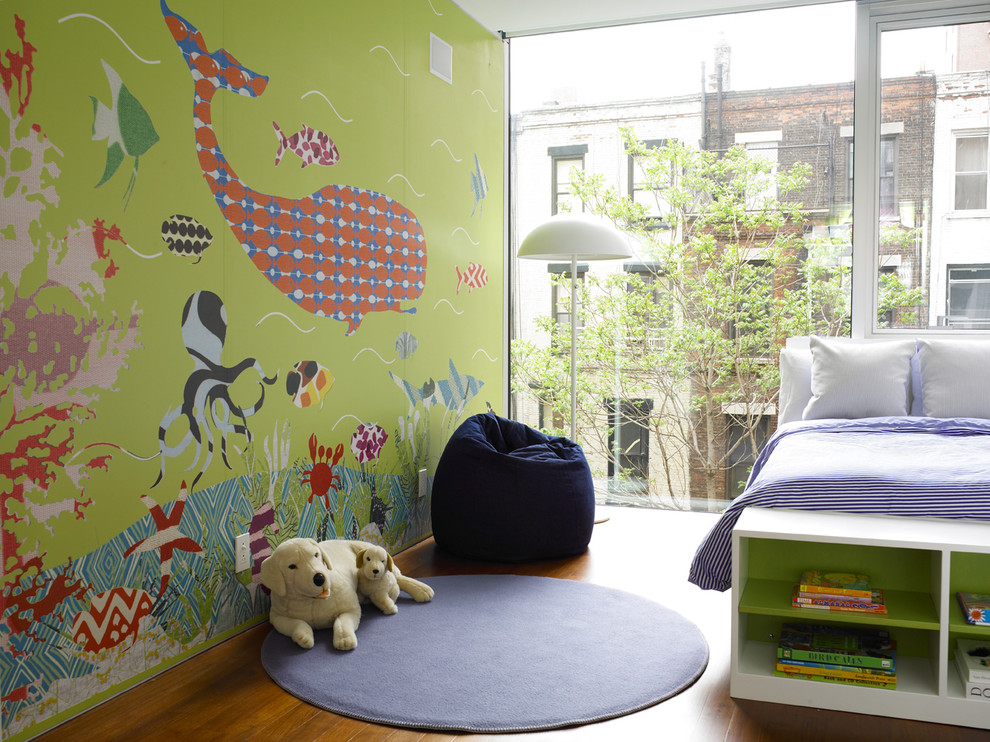 Inspiration for a contemporary kids' room in New York with multi-coloured walls.