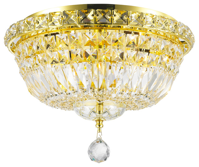 4 Lights Gold 14" Empire Crystal Ceiling Flush Mount Traditional Flushmount Ceiling