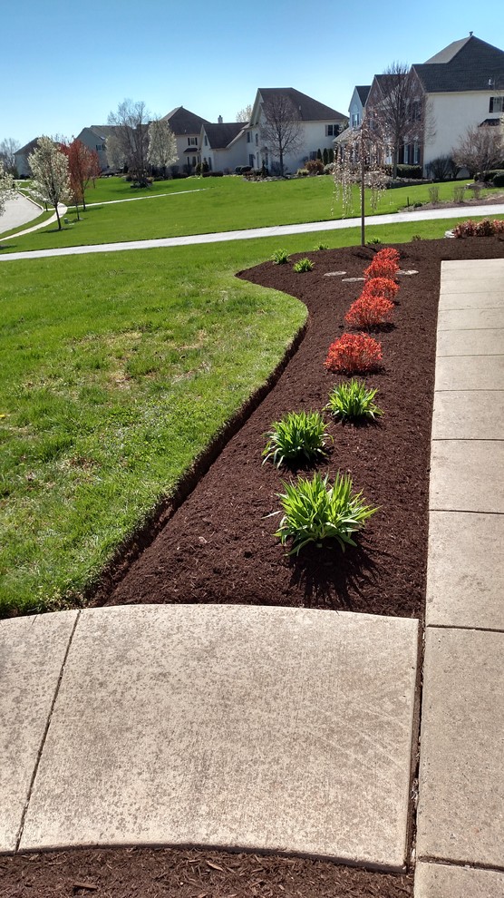 Photo of a mid-sized traditional front yard partial sun garden in Philadelphia with a garden path and concrete pavers.