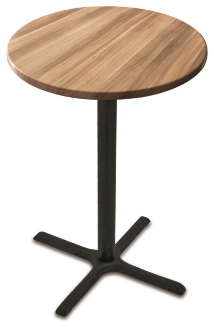 OD211 Black Table with 30" Diameter Indoor/Outdoor Natural Top, 42"