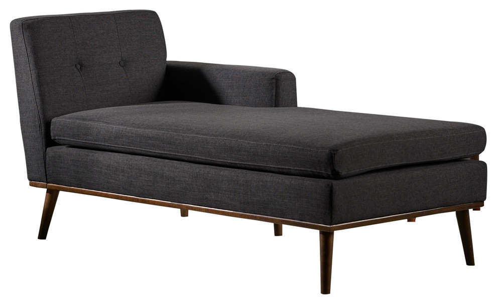 GDF Studio Sophia Mid-Century Modern Fabric Chaise Lounge, Muted Dark Gray