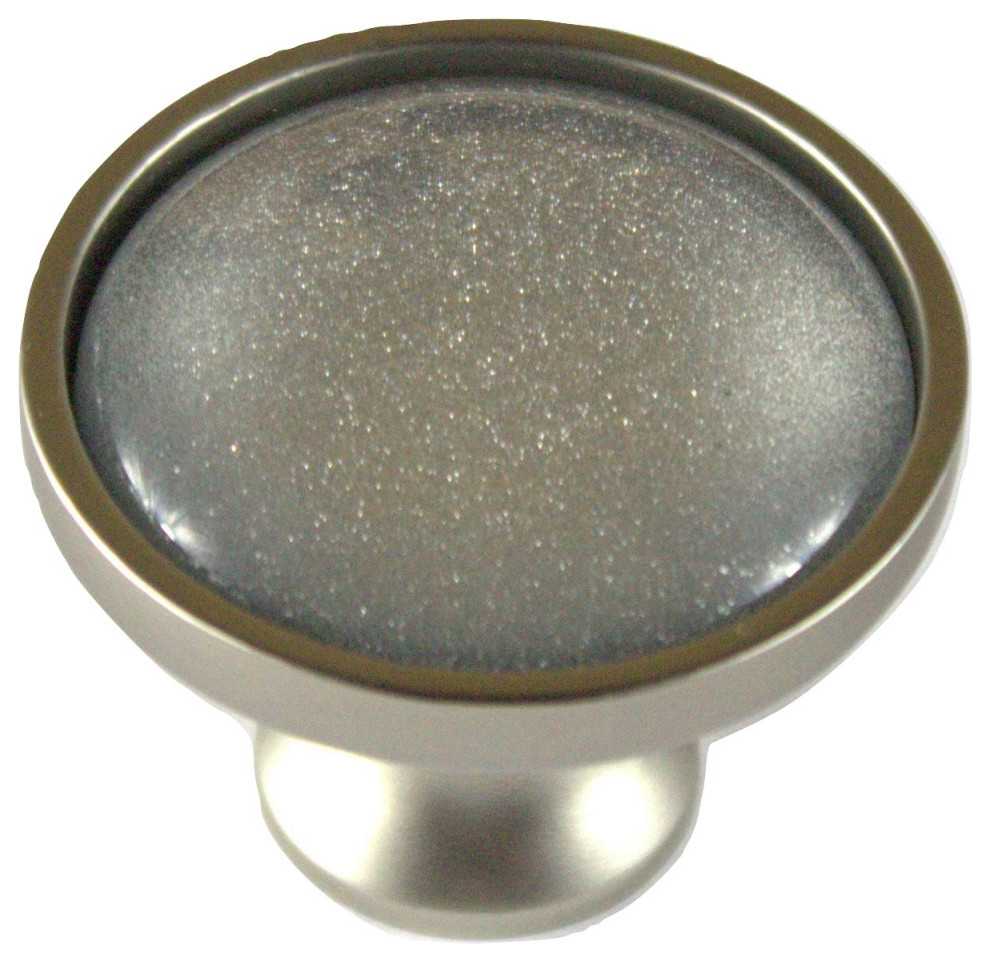Classic Glass Knob, Shiny Silver Transitional And Drawer