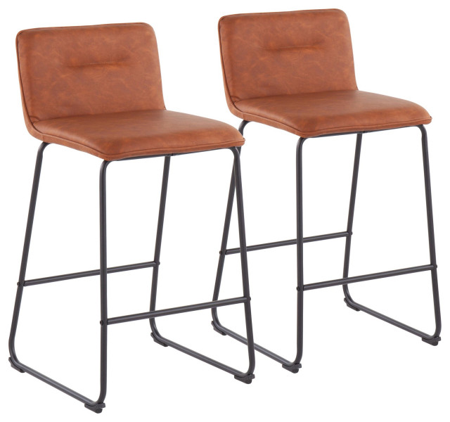 Casper FixedHeight Counter Stool, Black Metal/Camel Faux Leather, Set of 2 Transitional Bar