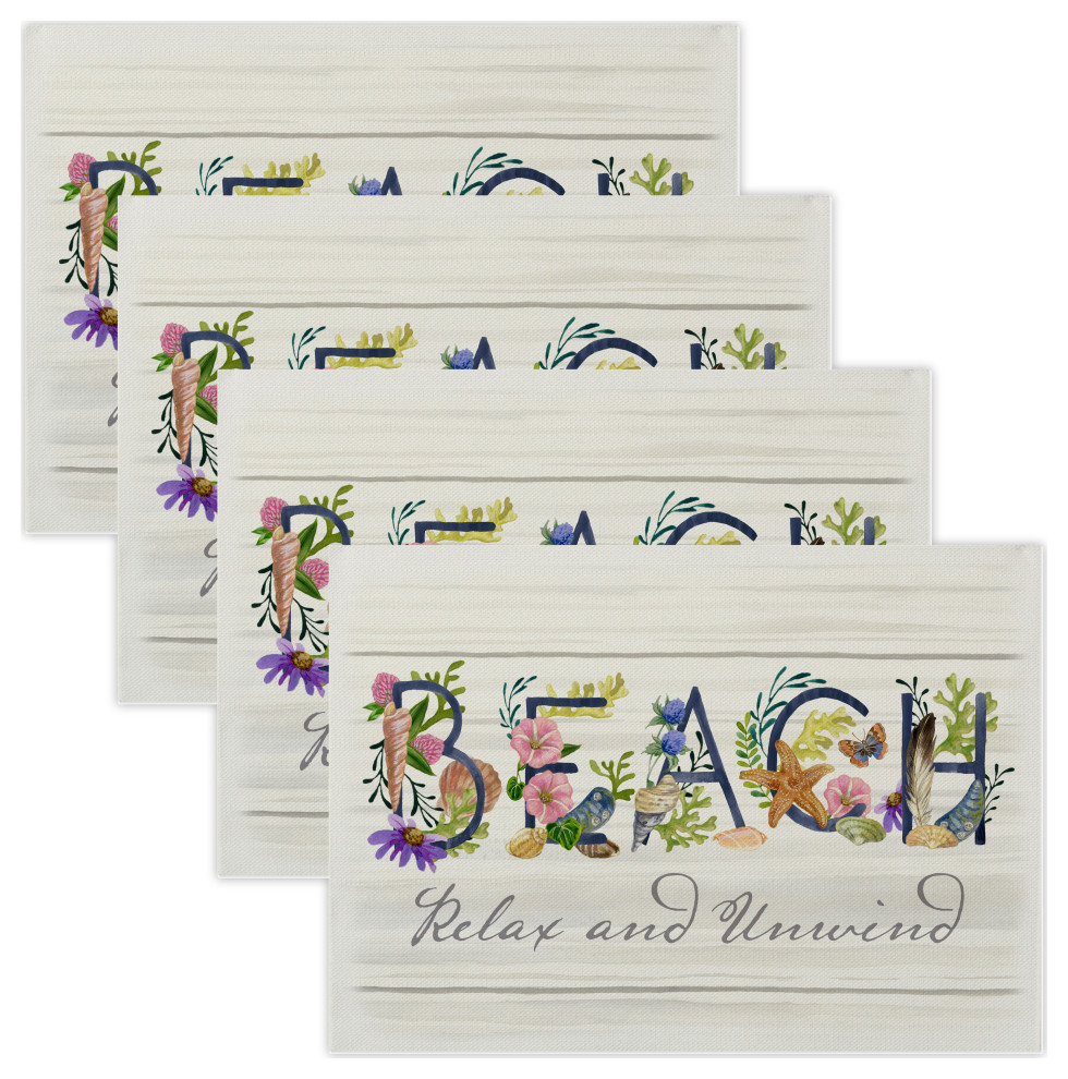 Beach Life 14"x20" Placemats (Set of 4), White Beach Style Placemats by Heritage Lace Houzz