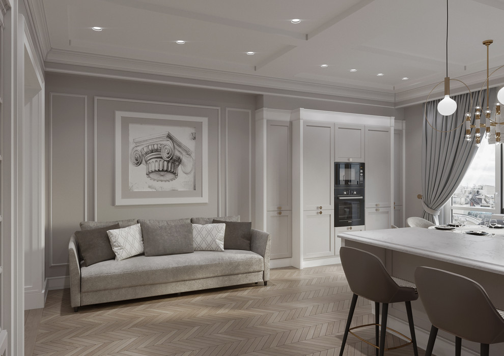 Кухня-гостиная, шкафы с встроенной техникой