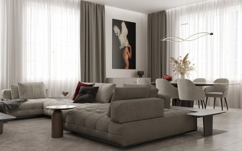 Проект гостиной в трехэтажном доме на улице Красная в городе Калининград