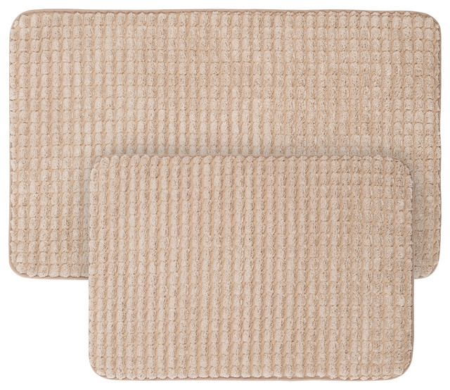 2Piece Memory Foam Bath Mat Set, Woven Jacquard Fleece Contemporary