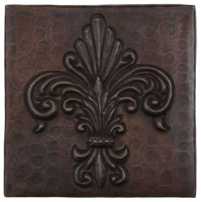 Fernale Fleur De Lis Design Hammered Copper Tile, 2"x 2"
