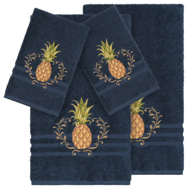 Linum Home Textiles Welcome Embellished, Midnight Blue, Embellished Towel, 4-Pie