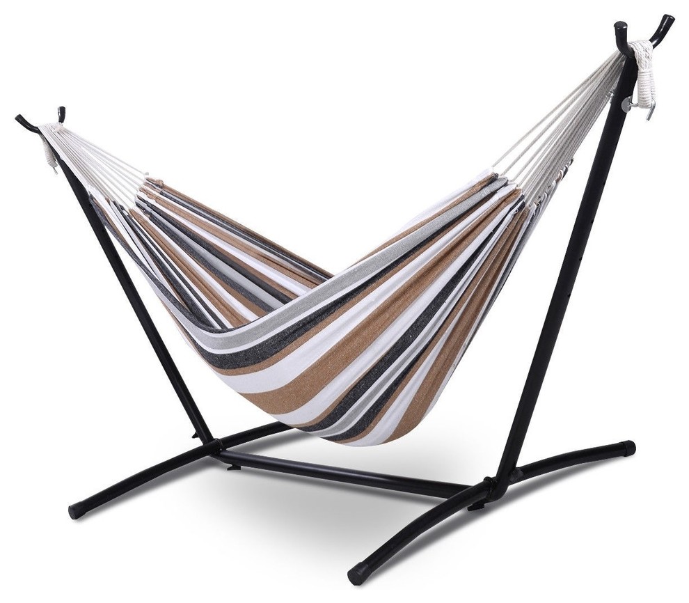 Double Hammock With Steel Stand and Carry Bag Modern Hammocks And Swing Chairs by Imtinanz
