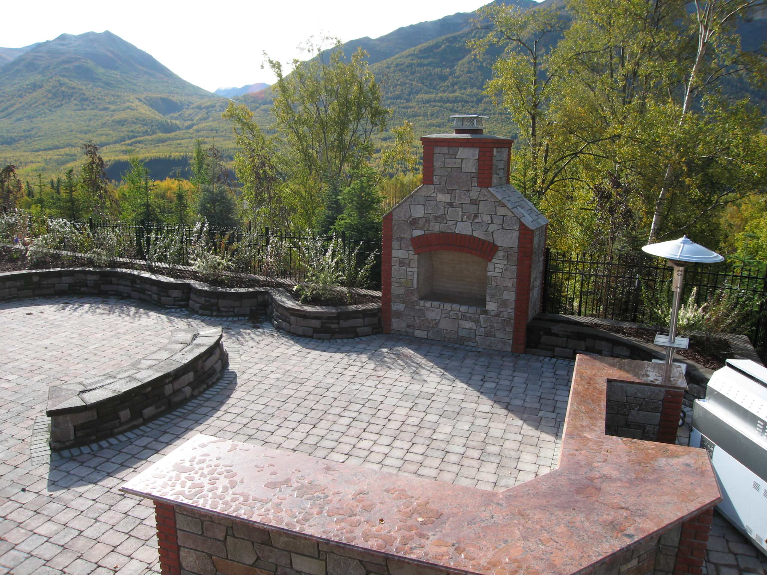 newly installed outdoor fireplace with magnificent views