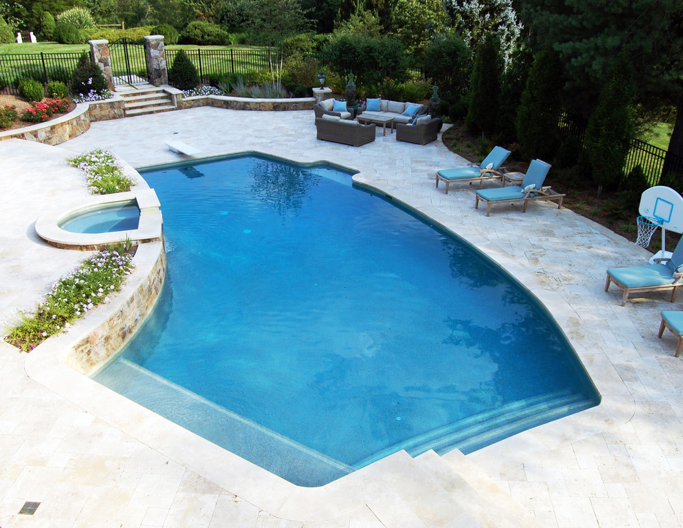 Photo of a traditional pool in DC Metro with natural stone pavers.