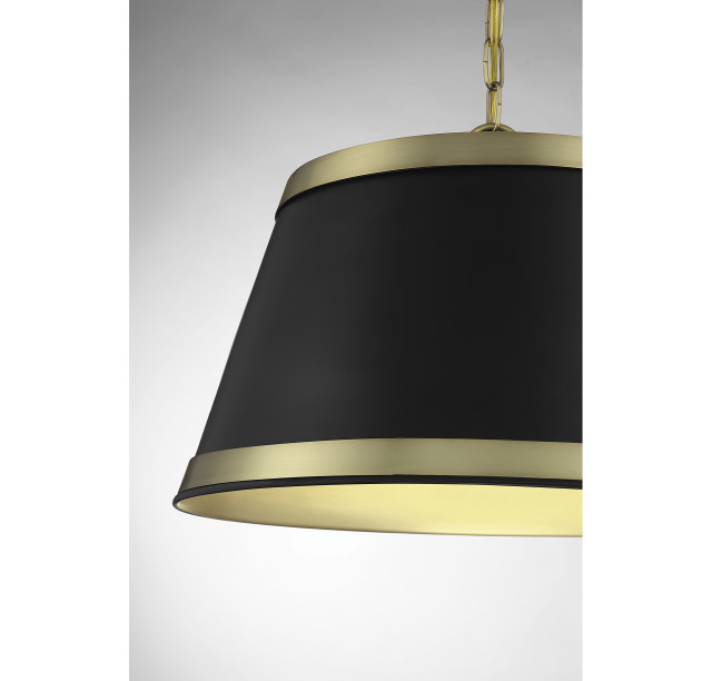3-Light Pendant, Matte Black With Natural Brass - Transitional ...