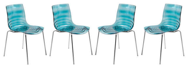 Leisuremod Astor Plastic Dining Chair with Chrome Base, Set of 4, Blue