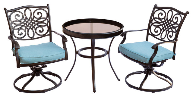 Traditions 3-Piece Swivel Bistro Set, 30" Table, Blue