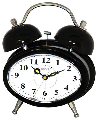 Black Oval Dual Double Bell/Electronic Alarm Clock