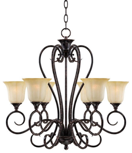Iron Traditional Oil Rubbed Bronze 27&quot; Wide Chandelier with Glass