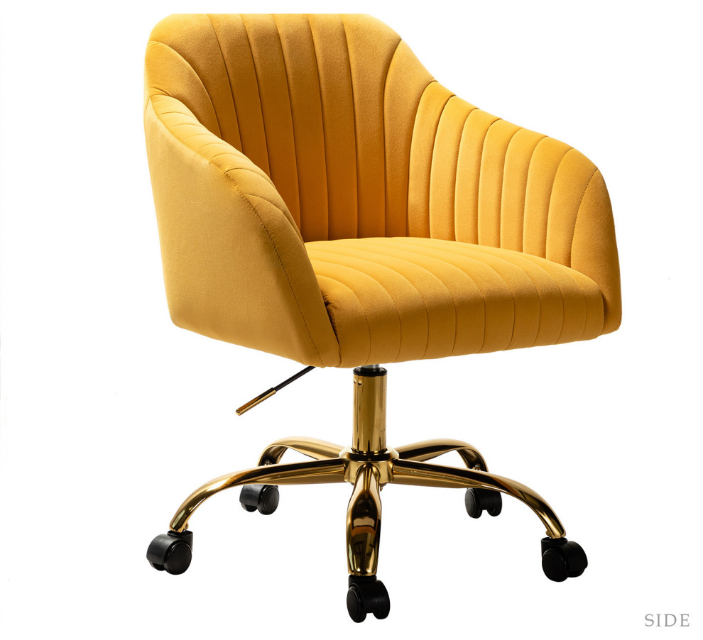 Swivel Rolling Task Chair With Tufted Back, Mustard