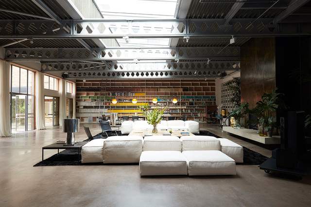 Camden House industriell-vardagsrum