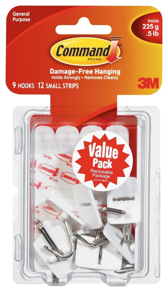 Command 17067VP Small Wire Hooks Value Pack, 9 Hooks & 12 Strips
