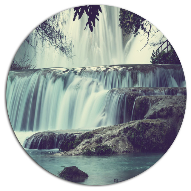 Amazing Waterfall In Mexico, Landscape Disc Metal Artwork Rustic Metal Wall Art by DesignArt