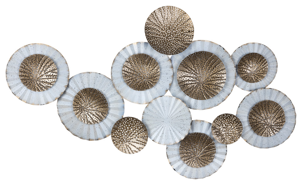 Stratton Home Decor Modern White and Gold Metal Plates Centerpiece Wall