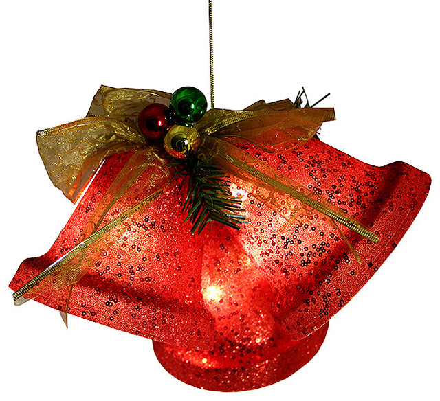 Northlight Seasonal Glittered Battery Operated Lighted LED Christmas Bell Decoration, Red, 8.5 ...